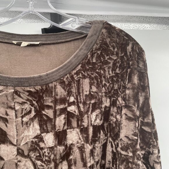 Mystree Womens Velour Pullover Top Tie Hem Long Sleeve Rhinestone Brown/Multi S - Picture 4 of 9